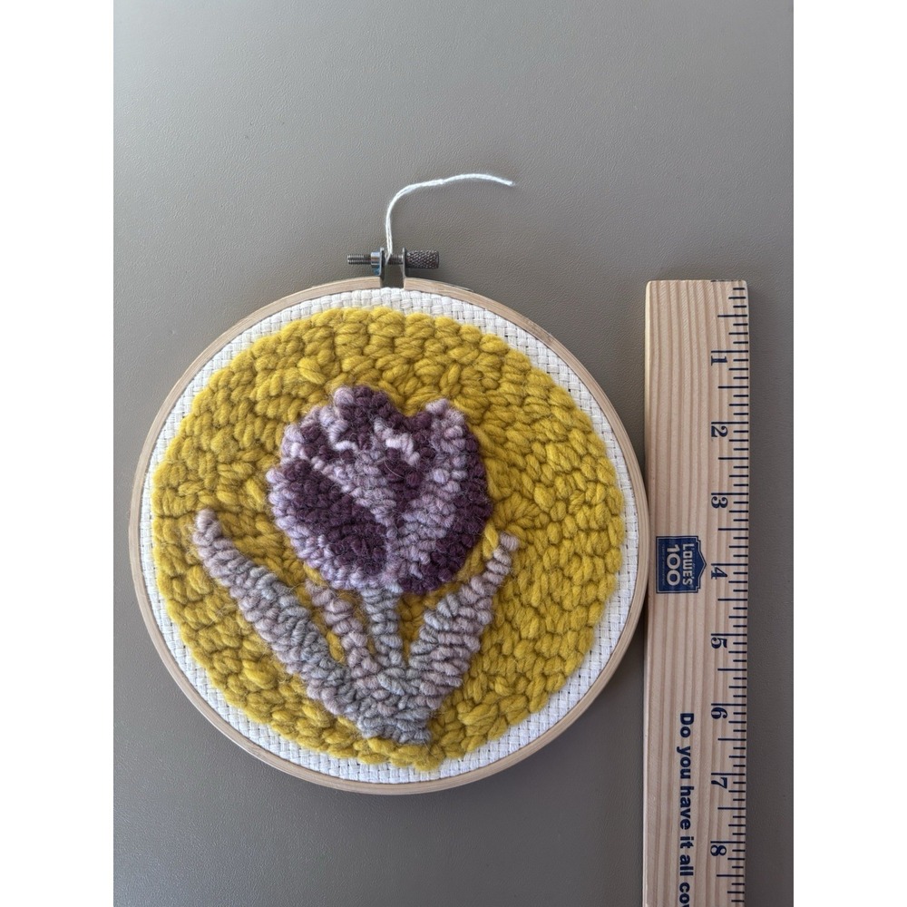 Purple Yellow Flower Yarn‎ Punch Needle Embroidery Hoop Wall Decor Cottagecore